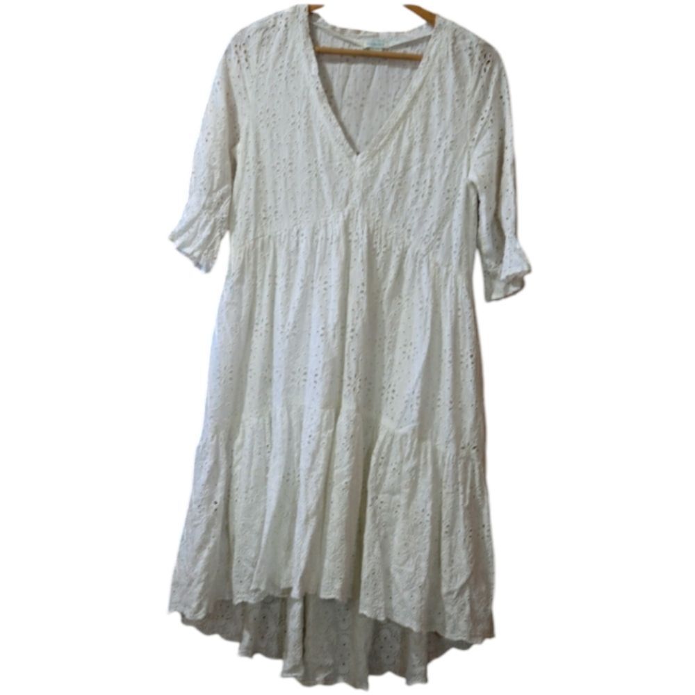 Sundance White Eyelet Boho High Low Y2K Dress Small Cottagecore Boho